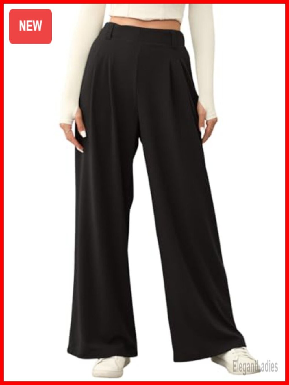 Wide Leg Waffle Knit Work Trousers High Waisted Palazzo Pants with Pockets